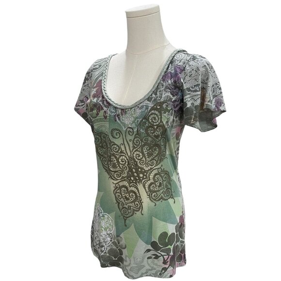 Lucky Brand Butterfly Graphic T Shirt Womens XS Boho Floral Embroidered NWT - Picture 5 of 10